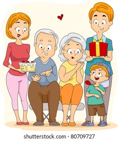 Illustration of a Family Celebrating Grandparents' Day