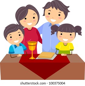 Illustration of a Family Celebrating Passover