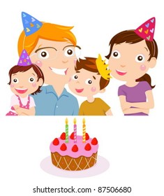 Illustration of family Celebrating their Birthday