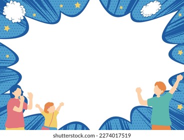 Illustration of a family cheering out loud