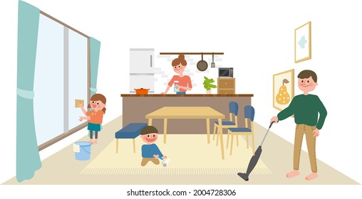 Mother clean the room