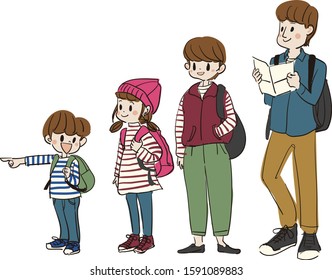 Illustration of a family coming to travel.