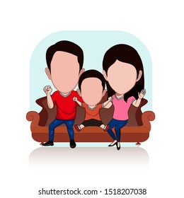 
illustration of a family consisting of father, mother and child sitting on a sofa chair. Vector cartoons that can be used for caricature templates with plain backgrounds.