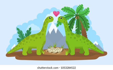Illustration of a family of dinosaurs near the nest.