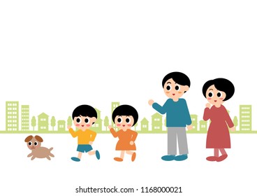 Illustration of Family and dog