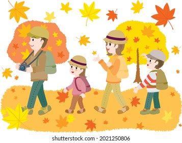 Illustration of the family doing maple-tree viewing