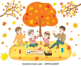 Illustration of the family doing maple-tree viewing.