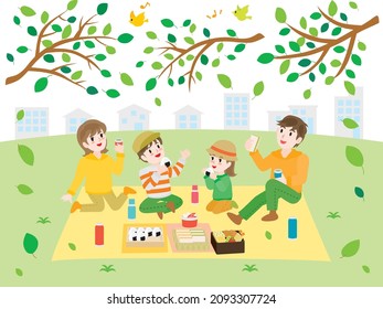 Illustration of the family doing picnic.