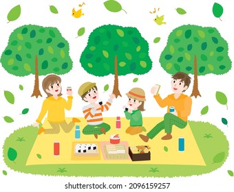 Illustration of the family doing picnic.