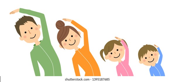 It is an illustration of a family doing stretching.
