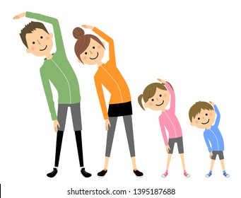 It is an illustration of a family doing stretching.