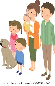 It is an illustration of a family drawn with isometric projection.