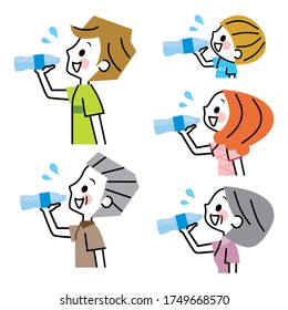 Illustration of a family drinking water.