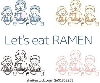 Illustration of a family eating ramen
