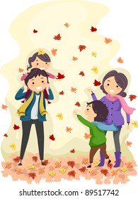 Illustration of a Family Enjoying an Autumn Day