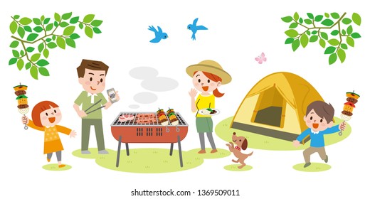Illustration of family enjoying barbecue outdoors