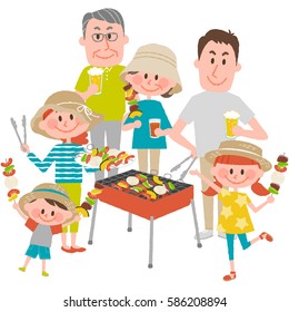 Illustration of family enjoying barbecue outdoors