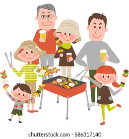 Illustration of family enjoying barbecue outdoors