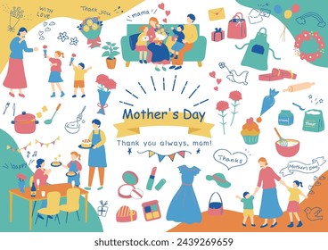 Illustration of a family enjoying Mother's Day