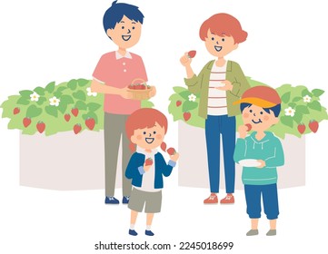 Illustration of a family enjoying strawberry picking