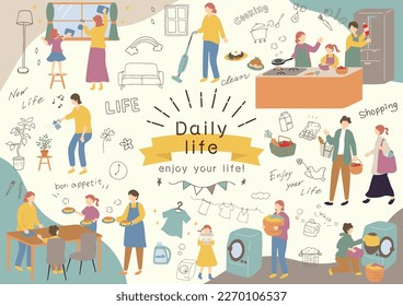 Illustration of a family enjoying their daily life