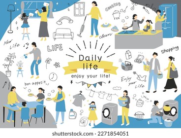 Illustration of a family enjoying their daily life