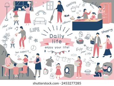 Illustration of a family enjoying their daily life