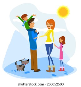 Illustration of a Family Enjoying a Winter Day