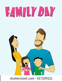 illustration of family with father, mother, daughter and son. Conceptual image of  complete, full  family. Vector