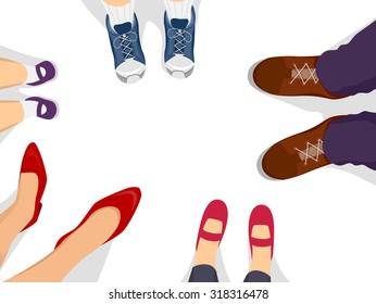 Illustration of a Family Forming a Circle with Their Feet