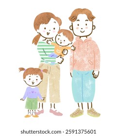 Illustration of a family of four with young children