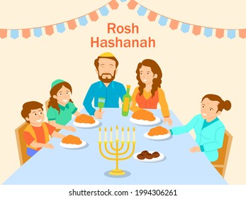 illustration of family and friend celebrating Rosh Hashanah the Jewish New Year festival celebrated in Israel