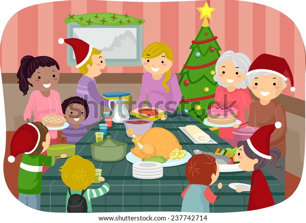 Illustration Family Friends Celebrating Christmas Together Stock Vector ...