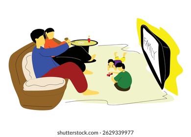 illustration of a family gathering in the living room