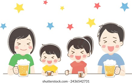 Illustration of a family getting together and drinking drinks