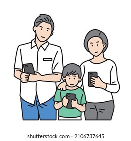 Illustration of a family giving a child a smartphone