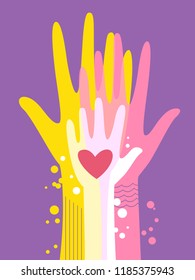 Illustration of a Family Hand with Heart Print in the Middle. Family Foundation Concept