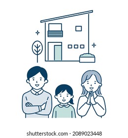 Illustration of a family happy to see their new house.