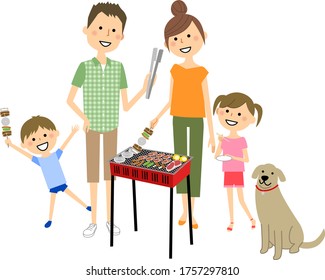 Illustration of a family having a barbecue.