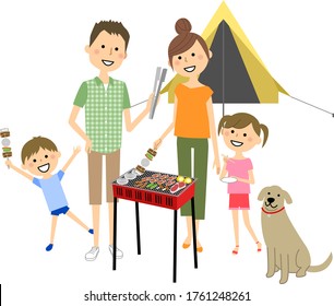 Illustration of a family having a barbecue.