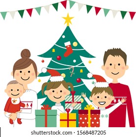 Illustration of a family having a Christmas party.