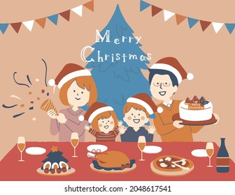 Illustration of a family having a Christmas party