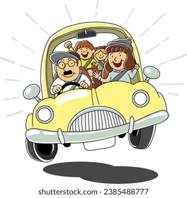 Illustration of a family having fun driving