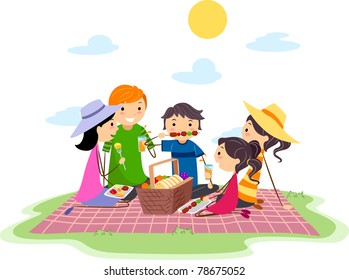 Illustration of a Family Having a Picnic