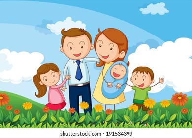 Illustration of a family at the hills