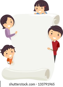 Illustration of a Family holding a Blank Banner