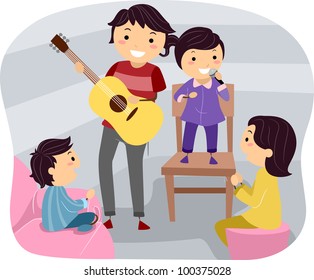 Illustration of a Family Holding a Cultural Night