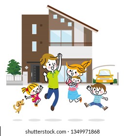 Illustration of family and house.