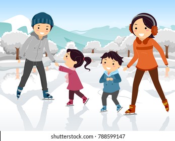 Illustration Of A Family Ice Skating