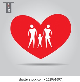 Illustration of family icons in heart, isolated on gray background vector